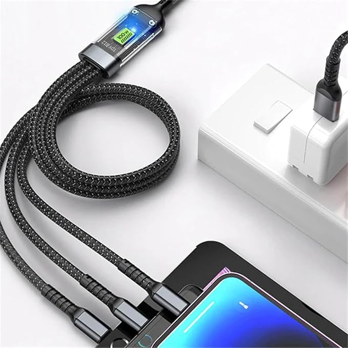 SHEIN 100W Nylon Braided 3 In 1 Fast Charging Cable - USB
