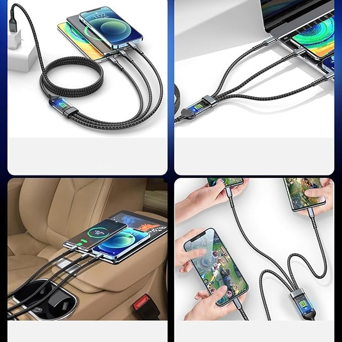 SHEIN 100W Nylon Braided 3 In 1 Fast Charging Cable - USB