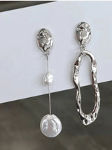 SHEIN 1 Pair Asymmetrical Geometric Design Baroque Style Pearl Hollow Drop Asymmetric Earrings