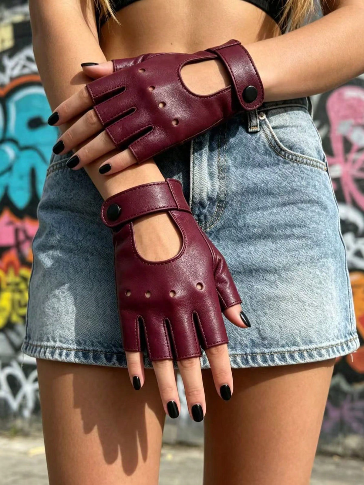 1 Pair Half-Finger Motorcycle Leather Gloves
