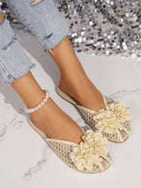 1 Pair Women's Flat Sandals, 3D Camellia Flower Decor, Outdoor Fashion Slippers