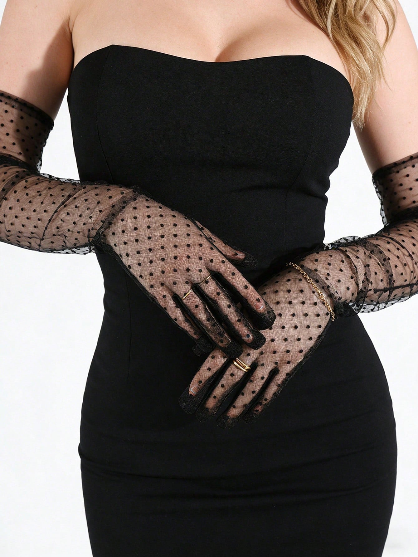 SHEIN 1 Pair Women's Sexy Lace Mesh Polka Dot Breathable Arm Sleeves, Suitable For Balls, Parties