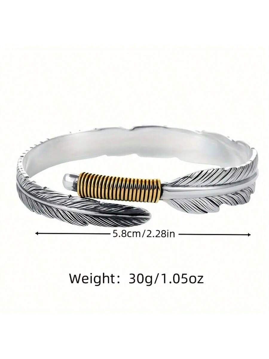 SHEIN 1pc Vintage Bohemian Style Feather Shaped Metal Bracelet