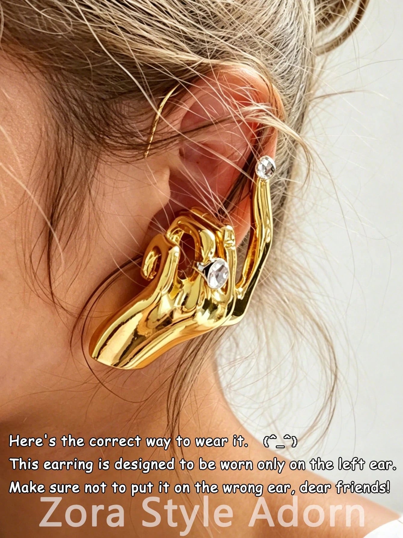 SHEIN 1pc Women's Unique Metal Hand-Shaped Earrings, Fashionable Earrings Accessory