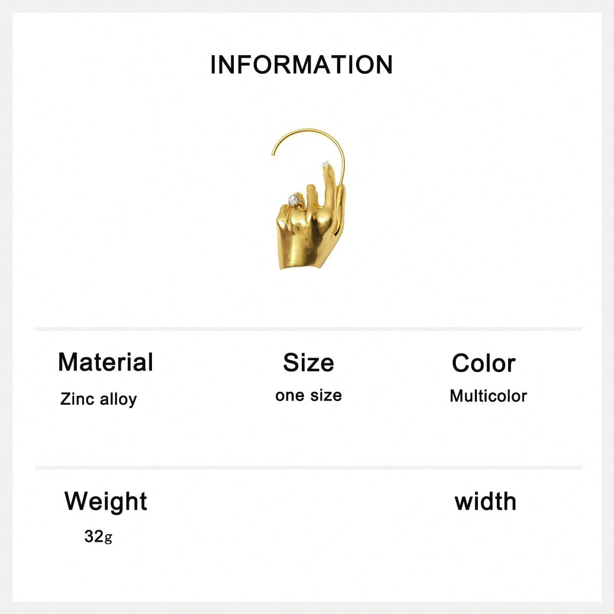 SHEIN 1pc Women's Unique Metal Hand-Shaped Earrings, Fashionable Earrings Accessory