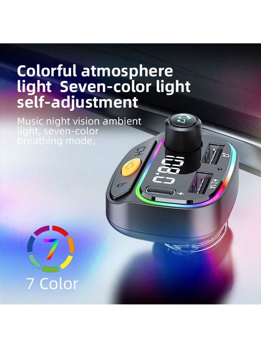 SHEIN 1pc Black ABS Car Bluetooth Player With Car Charger Function