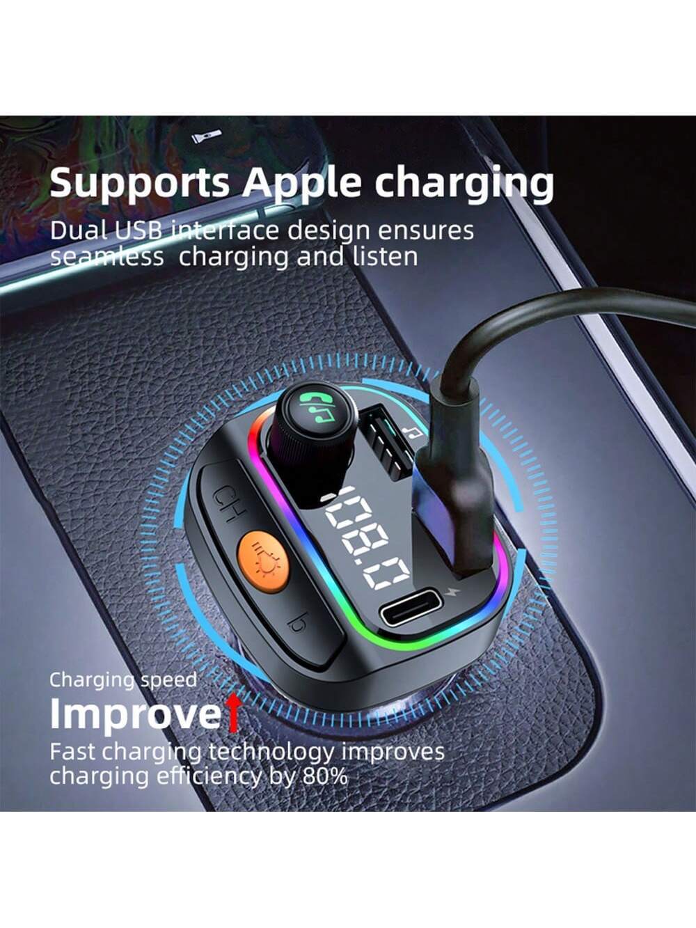 SHEIN 1pc Black ABS Car Bluetooth Player With Car Charger Function