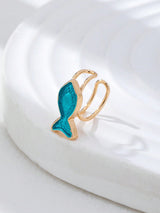 SHEIN 1pc Blue Enamel Fish Shaped Earrings - Summer Beach Style Jewelry For Women