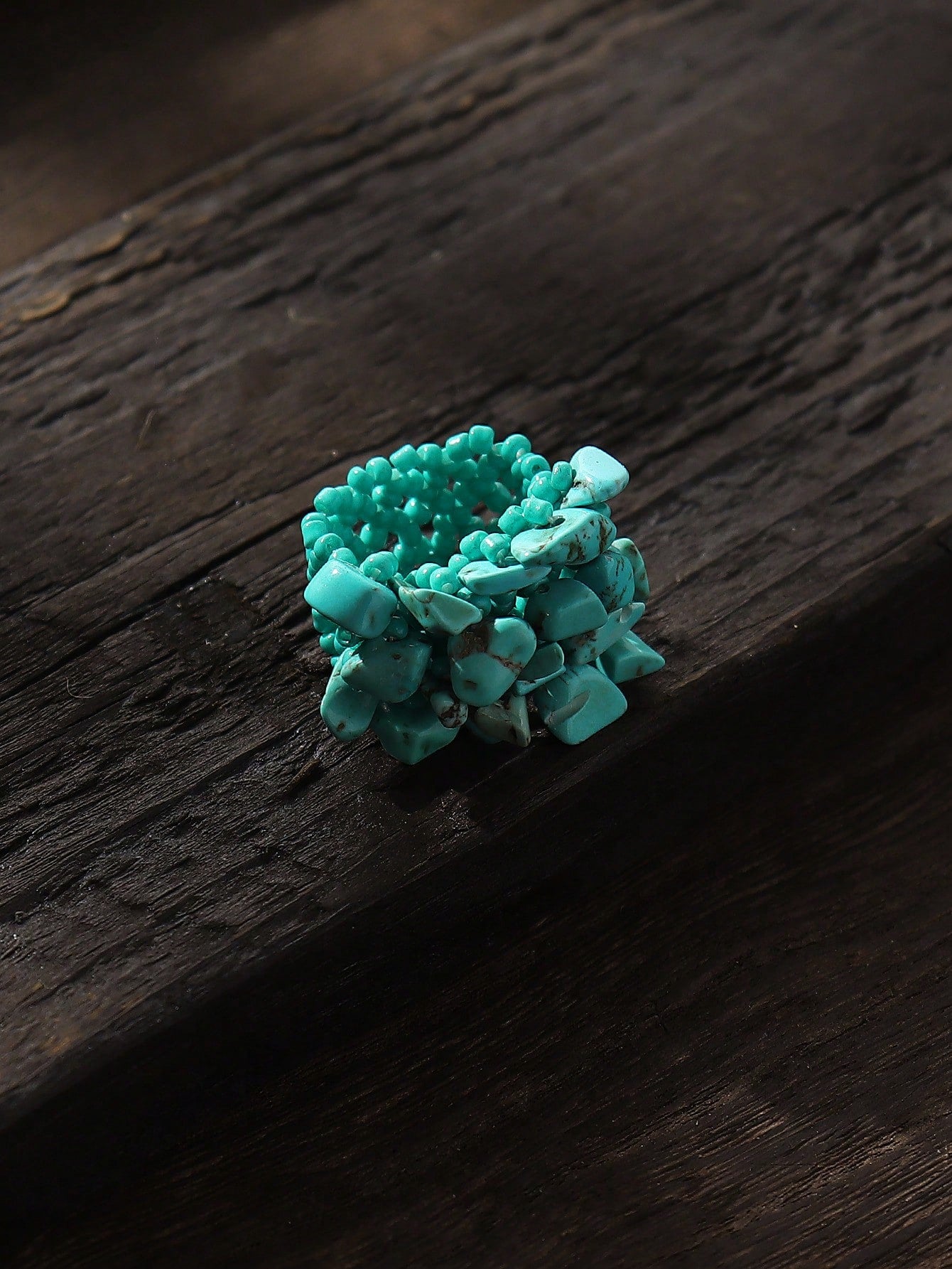 SHEIN 1pc Bohemian Style Elastic Beaded Wide Ring With Natural Stone