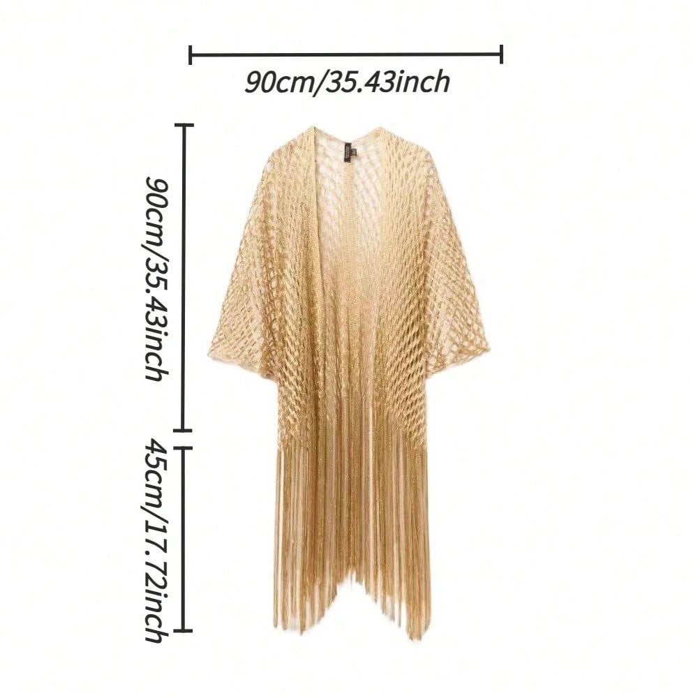 شال شي إن قطعة واحدة أنيق بخيوط ذهبية وفضية جديدة، مناسب للشاطئ