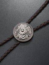 SHEIN 1pc Men's Western Style Tang Grass Pattern Pendant Braided Bolo Tie With Tie Clip