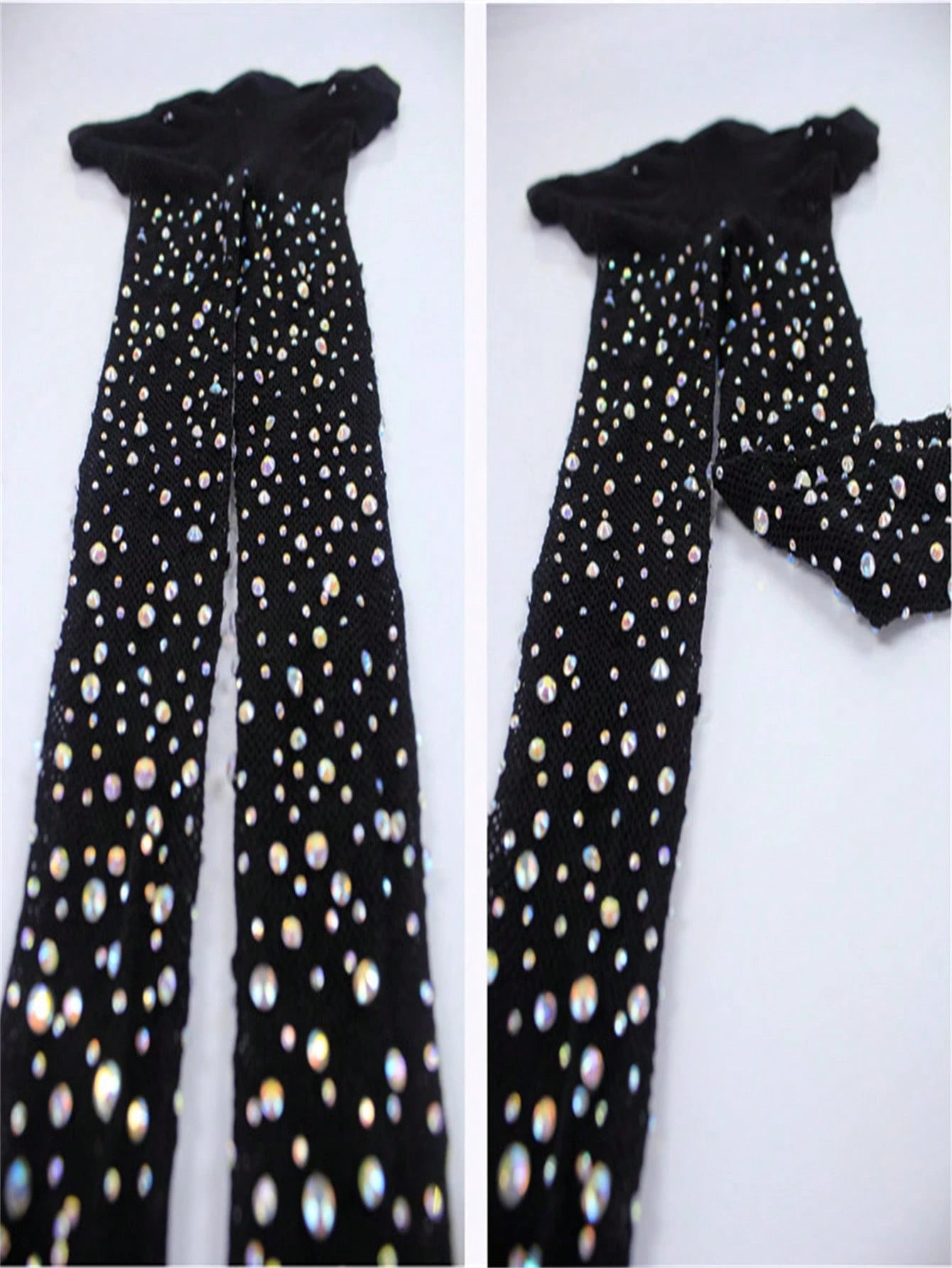 SHEIN 1pc New Sexy Colorful Crystal Rhinestone Fishnet Pantyhose, Shiny Glitter Hollow Tights