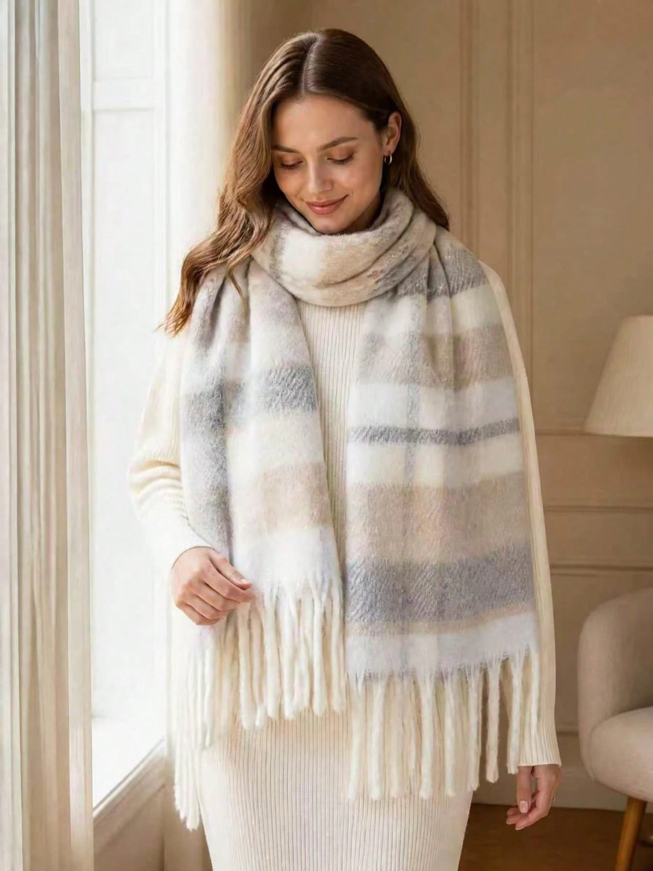 SHEIN 1pc Small Plaid Scarf, Soft And Warm, Suitable For Autumn/Winter Women, Women's Winter Scarf