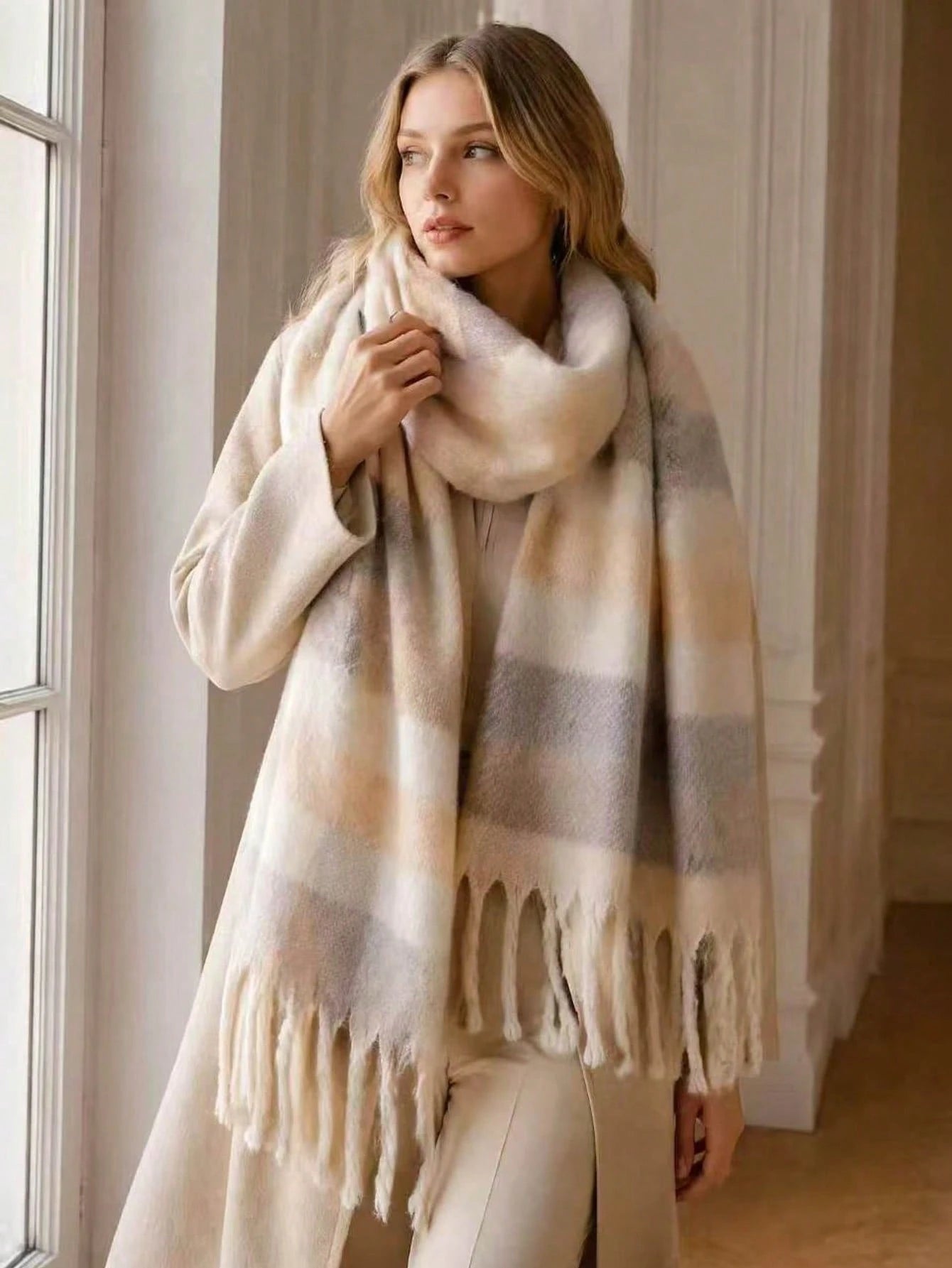 SHEIN 1pc Small Plaid Scarf, Soft And Warm, Suitable For Autumn/Winter Women, Women's Winter Scarf