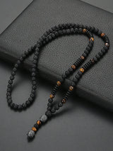 SHEIN 1pc Vintage Black Volcanic Rock&Natural Yellow Tiger Eye Men