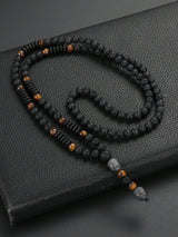 SHEIN 1pc Vintage Black Volcanic Rock&Natural Yellow Tiger Eye Men