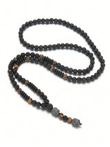 SHEIN 1pc Vintage Black Volcanic Rock&Natural Yellow Tiger Eye Men
