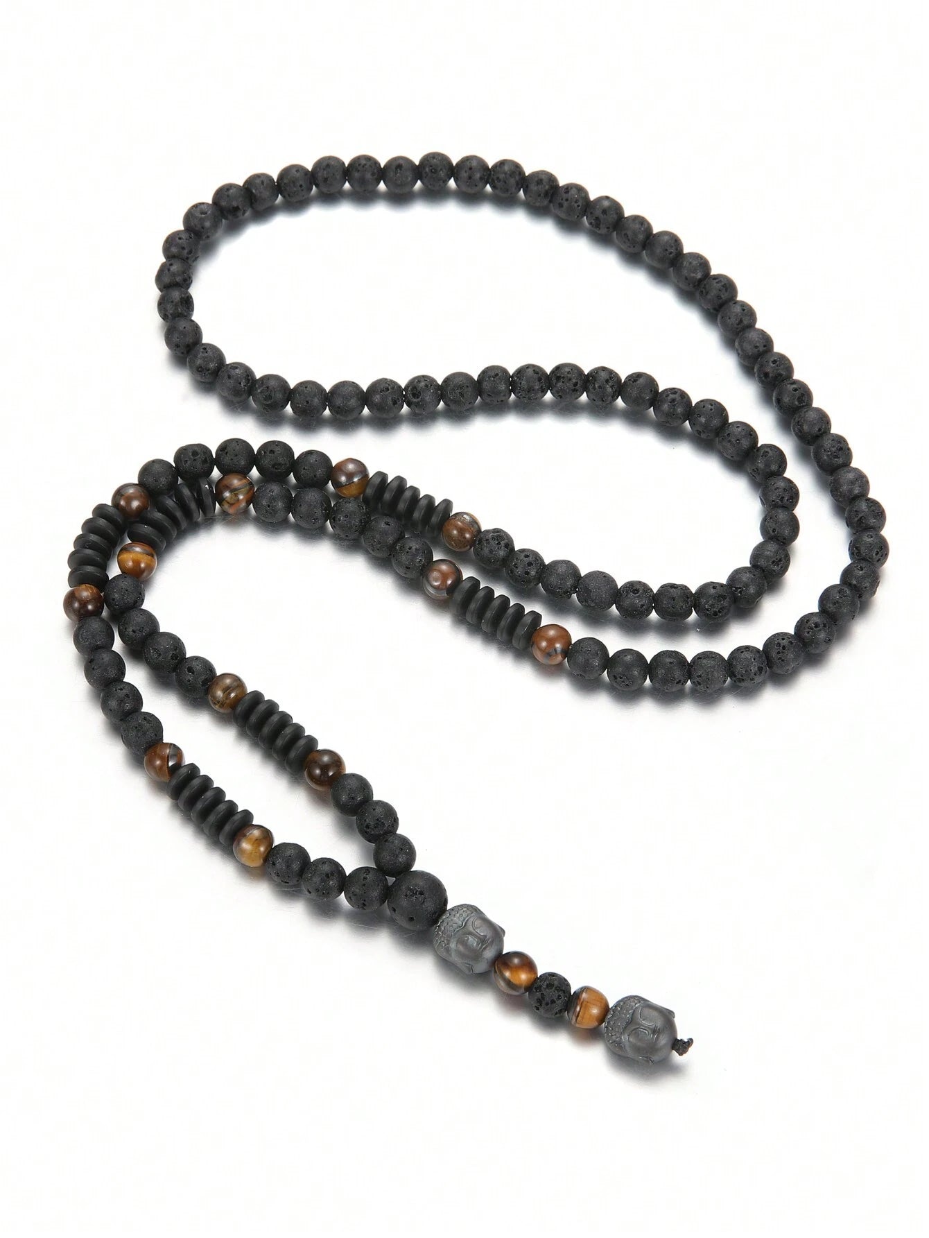 SHEIN 1pc Vintage Black Volcanic Rock&Natural Yellow Tiger Eye Men