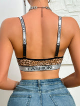 SHEIN BRA 1pc Women Solid Color & Leopard Print Front