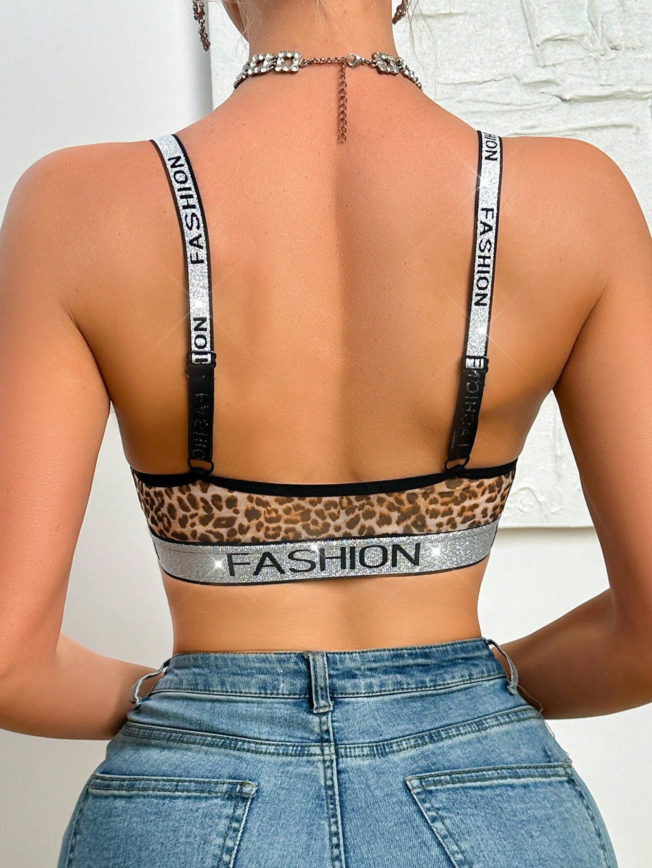 SHEIN BRA 1pc Women Solid Color & Leopard Print Front