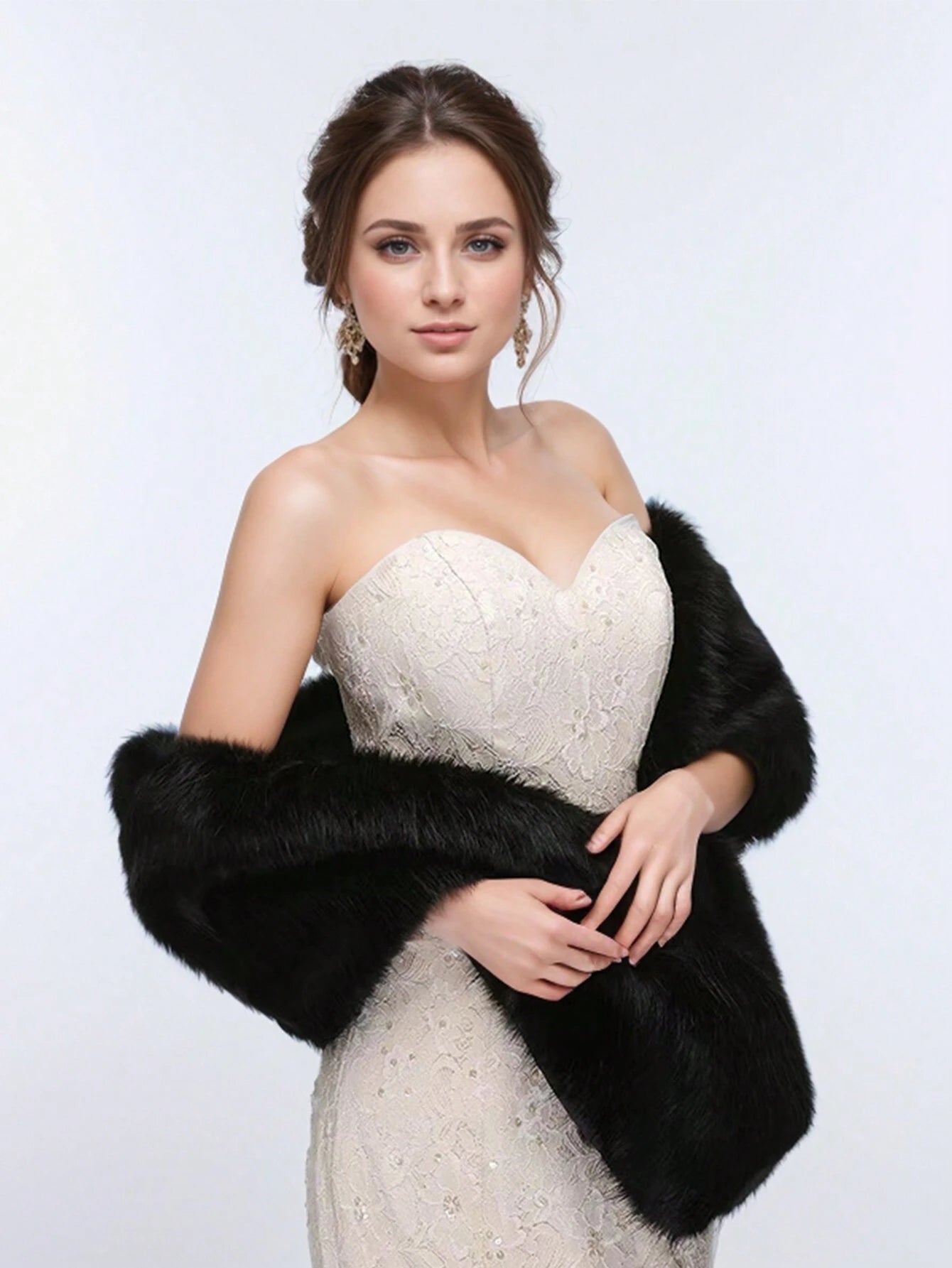 SHEIN 1pc Women's Versatile Faux Fur Shawl, Suitable For Autumn/Winter, Wedding Dress, Scarf