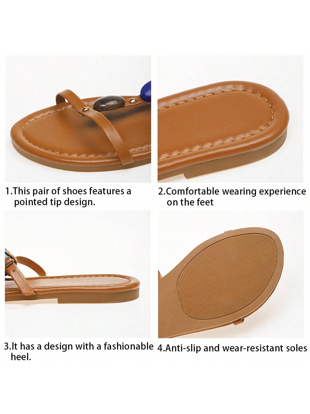 SHEIN 2024 Women's Summer New Elegant & Comfortable Buckle Tie Colorful Gem & Faux Pearl Beachwear Flat Sandals, Viral Bestseller,Gladiator Sandals