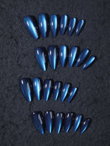 SHEIN 24pcs 2K Crystal Blue Cat Eye Acrylic Almond Nail Stickers Set, Includes 1pc Jelly Gel And 1pc Nail File