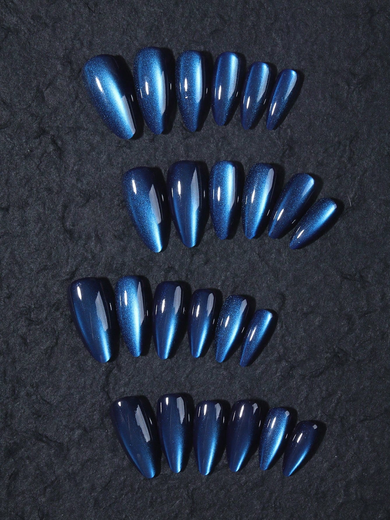 SHEIN 24pcs 2K Crystal Blue Cat Eye Acrylic Almond Nail Stickers Set, Includes 1pc Jelly Gel And 1pc Nail File