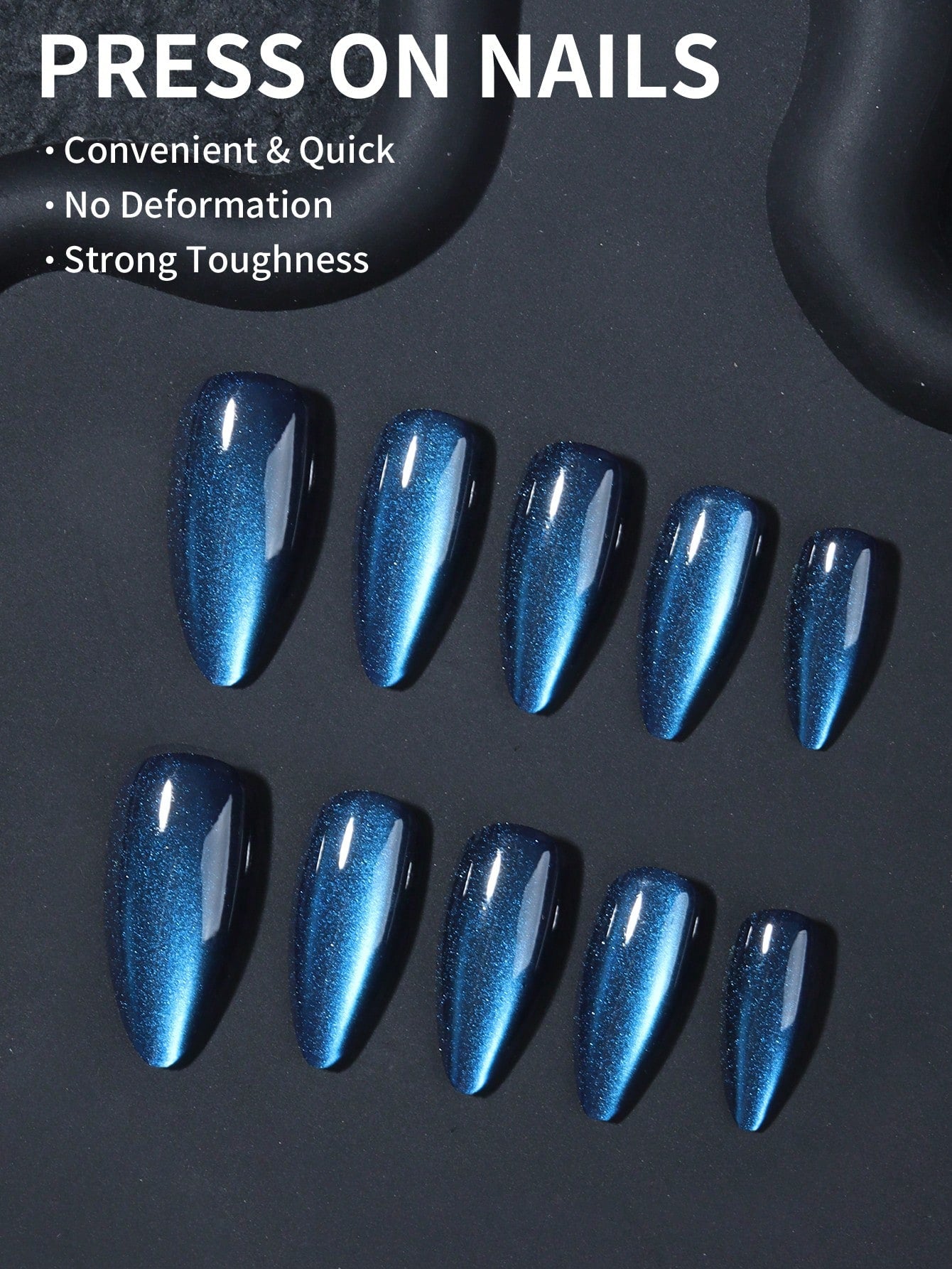 SHEIN 24pcs 2K Crystal Blue Cat Eye Acrylic Almond Nail Stickers Set, Includes 1pc Jelly Gel And 1pc Nail File