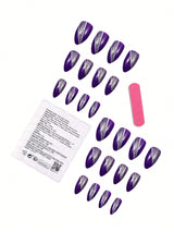 SHEIN 24pcs Almond-Shaped French Purple Glitter Nail Stickers, Acrylic False Nails
