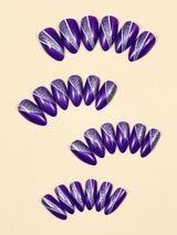 SHEIN 24pcs Almond-Shaped French Purple Glitter Nail Stickers, Acrylic False Nails