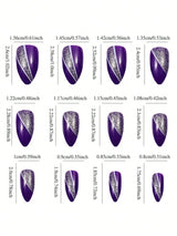 SHEIN 24pcs Almond-Shaped French Purple Glitter Nail Stickers, Acrylic False Nails