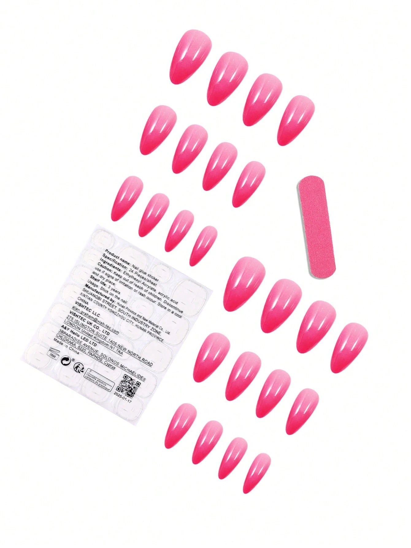 SHEIN 24pcs Medium Almond Rose Ombre Color Nail Stickers, Acrylic Materia