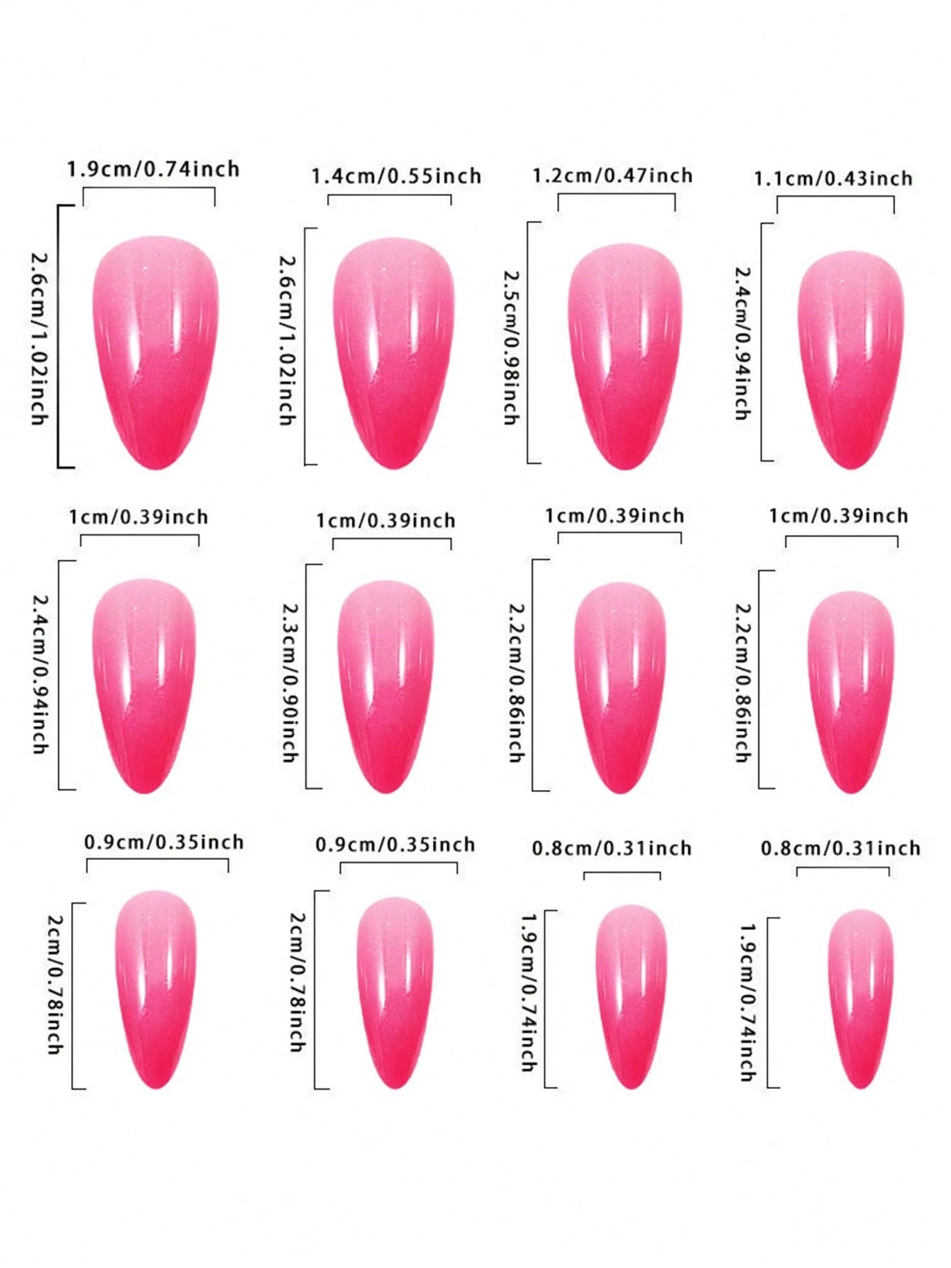 SHEIN 24pcs Medium Almond Rose Ombre Color Nail Stickers, Acrylic Materia