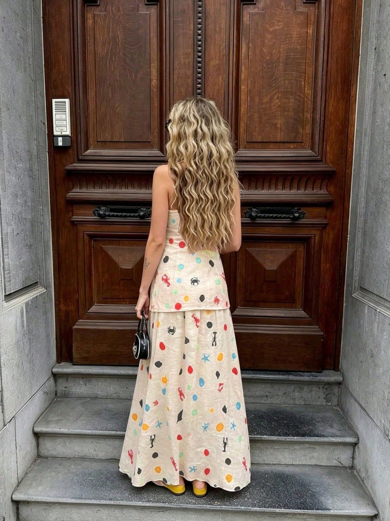 SHEIN 2pcs/Set Floral Print Front Button Camisole Top And Mini Skirt, Bohemian Fashion Casual Elegant Commute Daily Holiday Travel Beach Outfit, Suitable For Summer Polka Dot