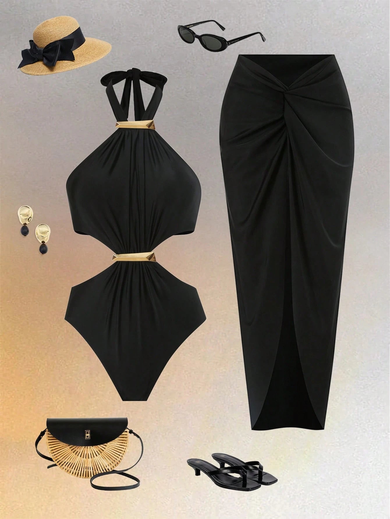 SHEIN طقم مايوه قطعة واحدة مثير بظهر مكشوف وحمالات رفيعة وتصميم مفرغ للنساء من قطعتين/مجموعة