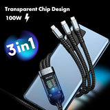 SHEIN 3-In-1 100W 5A Fast Charging USB To Type-C Micro Fast Charging Cable