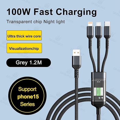 SHEIN 3-In-1 100W 5A Fast Charging USB To Type-C Micro Fast Charging Cable