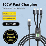 SHEIN 3-In-1 100W 5A Fast Charging USB To Type-C Micro Fast Charging Cable