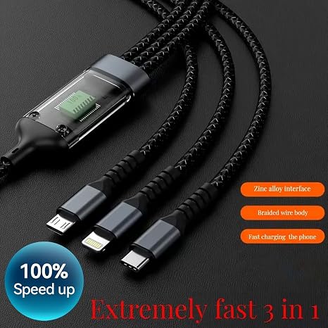 SHEIN 3-In-1 100W 5A Fast Charging USB To Type-C Micro Fast Charging Cable
