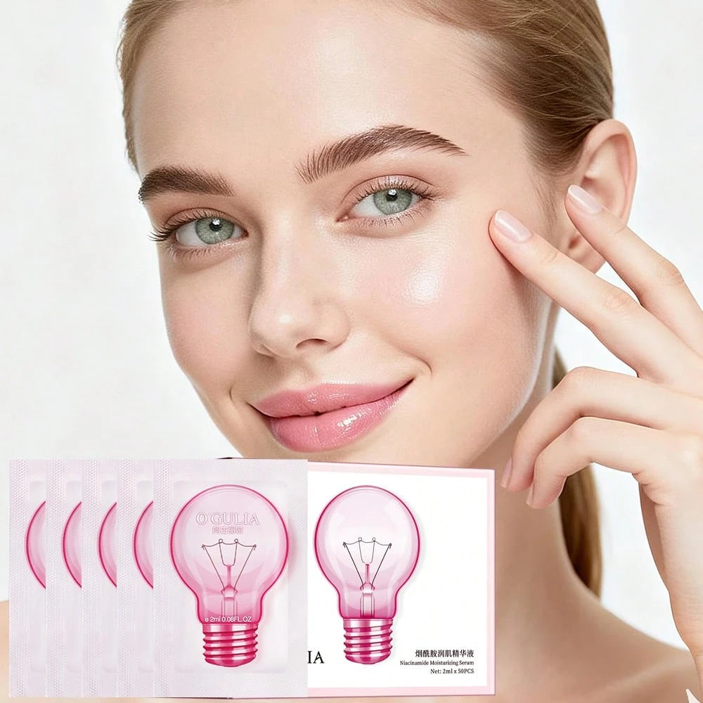 Woman holding a box of pink light bulb-shaped products with a blurred background