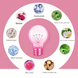 Light bulb with various natural extracts around it on a pink background