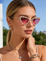 SHEIN AOOBCC. نظارة أنيقة على شكل عين القطة بحجر الراين، نظارات ديكور عصرية