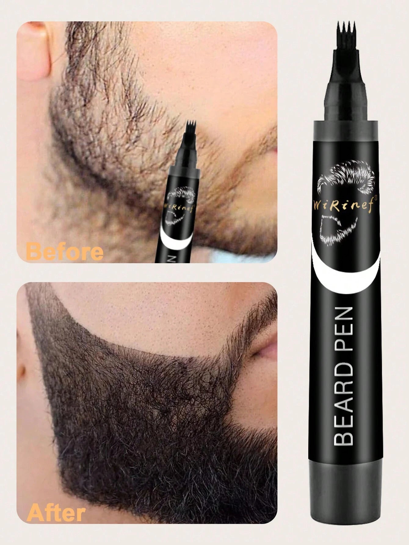 SHEIN Beard Filler Pen Kit Black 2-piece Set - 1 Beard Pen + 1 Beard Brush