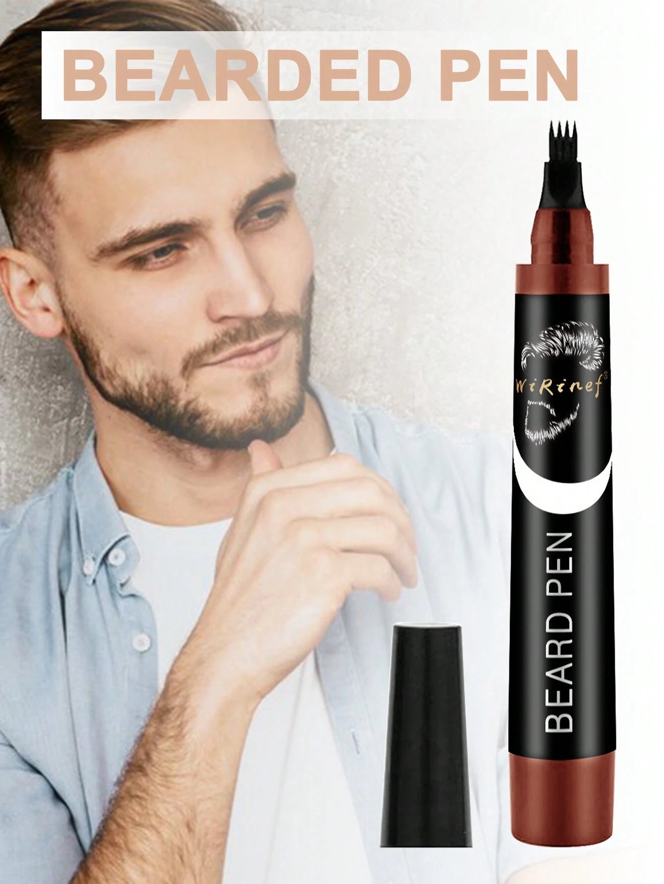SHEIN Beard Filler Pen Kit Black 2-piece Set - 1 Beard Pen + 1 Beard Brush