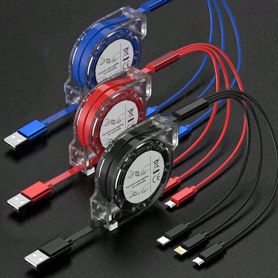 كابل شحن متعدد 3 في 1 من شي إن بن بوم، كابل USB C قابل للسحب، أساسيات السفر، USB A إلى USB
