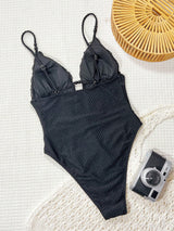 SHEIN Bonvoyette Women's Elegant Black Jacquard One-Piece Swimsuit