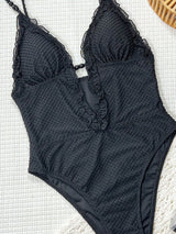 SHEIN Bonvoyette Women's Elegant Black Jacquard One-Piece Swimsuit