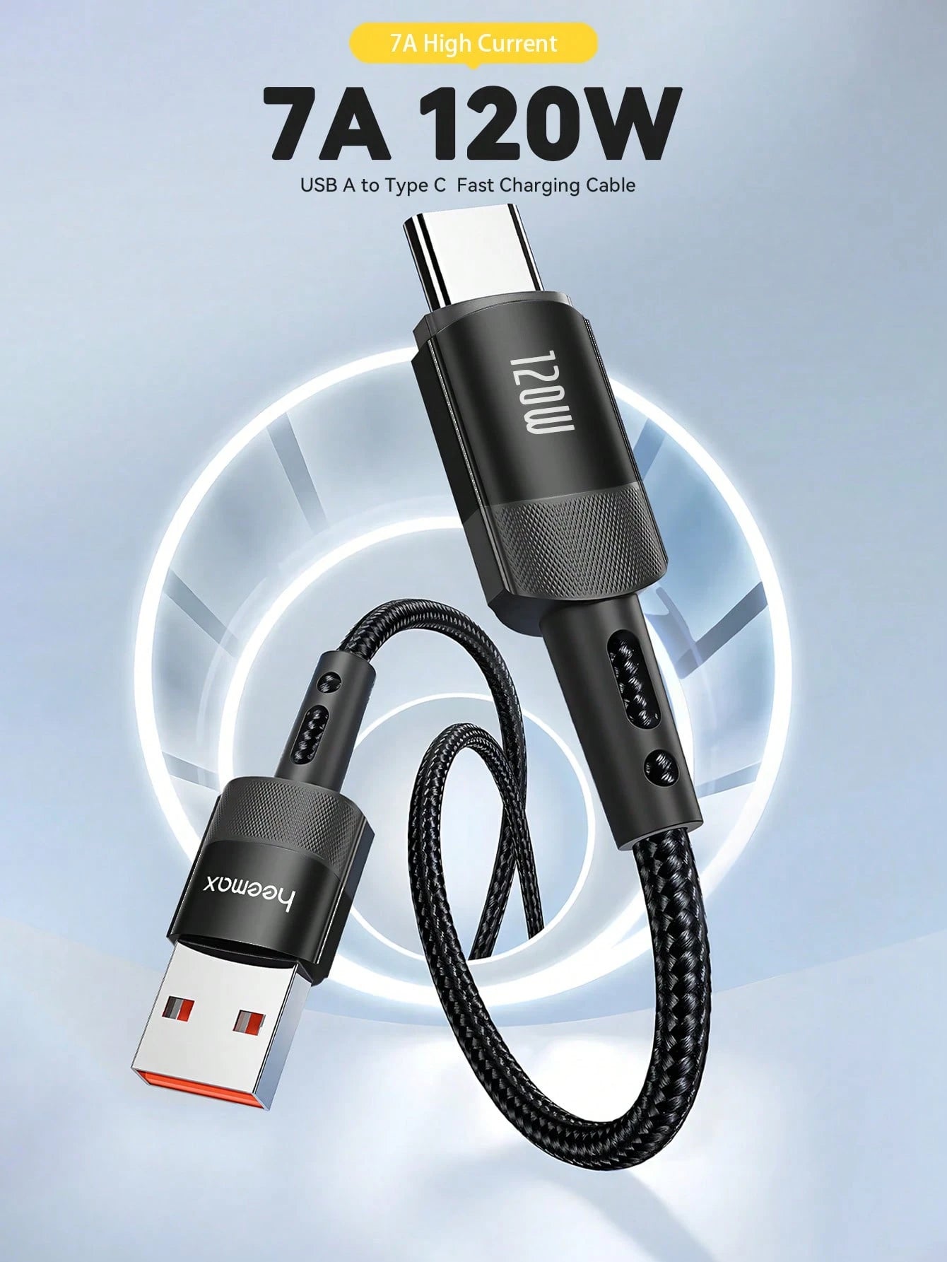 كابل شحن سريع SHEIN بقوة 120 واط كحد أقصى، 120 واط، من النوع C، 7 أمبير USB