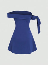 SHEIN DRESS Celisse Knitted Elastic Off Shoulder A-Line